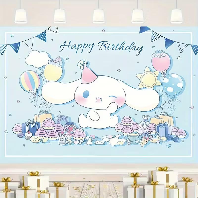 

2D Blue Cinnamoroll Happy Birthday Backdrop for Kids & Teens Party 47.2x31.5inch/120*80cm