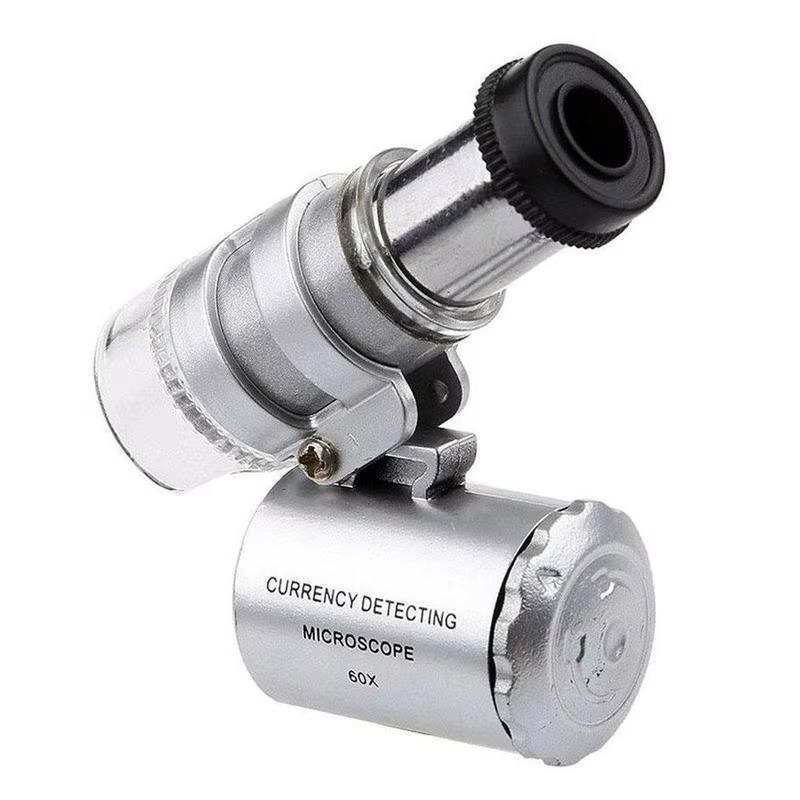 1 Pcs Mini 60X Microscope LED Jewelry Loupe UV Currency Detector Portable Magnifier Magnifying Eye Lens Magnifying Glass Loupe