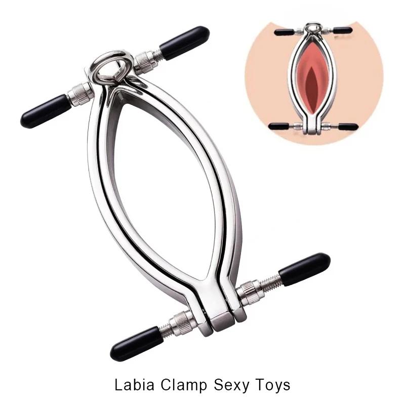 Erotic Sex Shop Labia Clamp With Metal Chain Bondage Gear Clitoris Stimulation Speculum Vagina Opener Sex Toys For Women