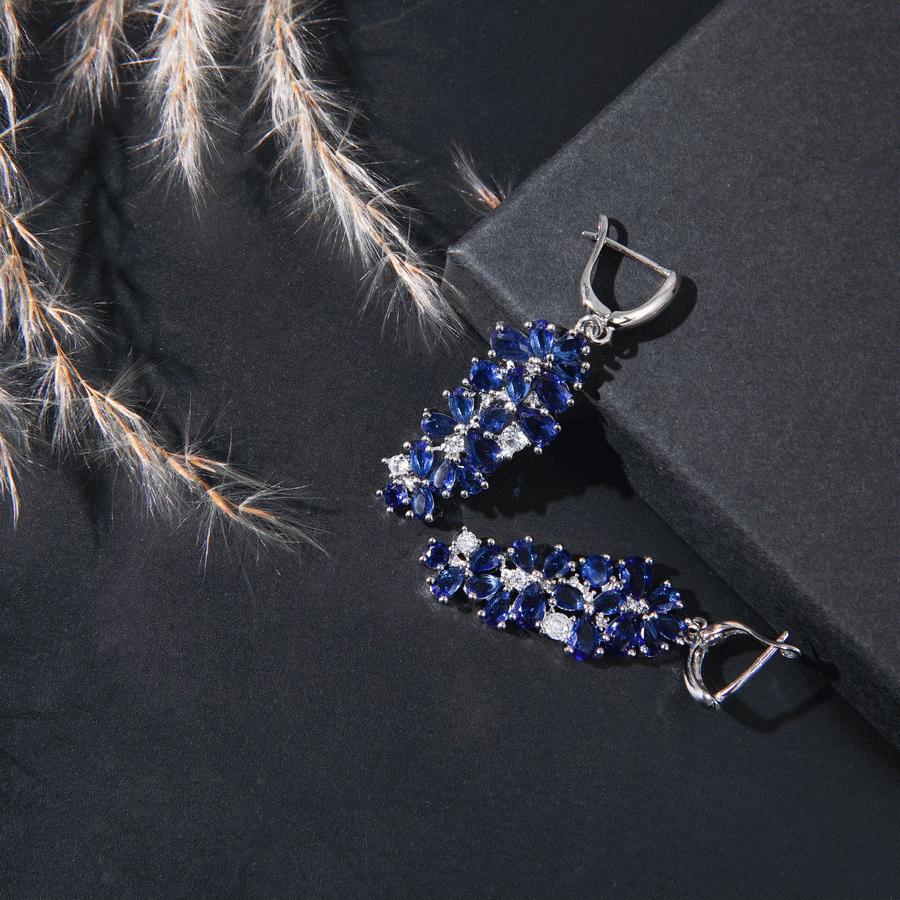 Luxury Retro Blue Zirconia Wedding Jewelry Set With Earrings, Bracelet, Ring And Necklace Pendant Sets, Elegant Party Gifts