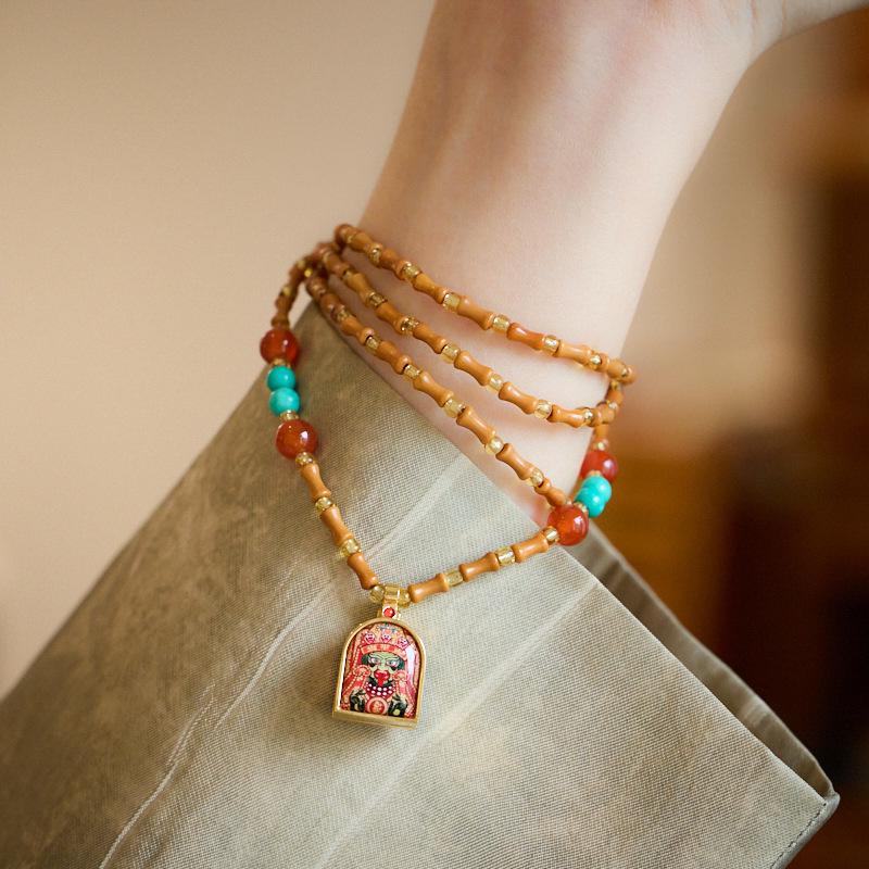 Handcrafted Retro Bamboo Necklace with Chinese Olive Core Pendant