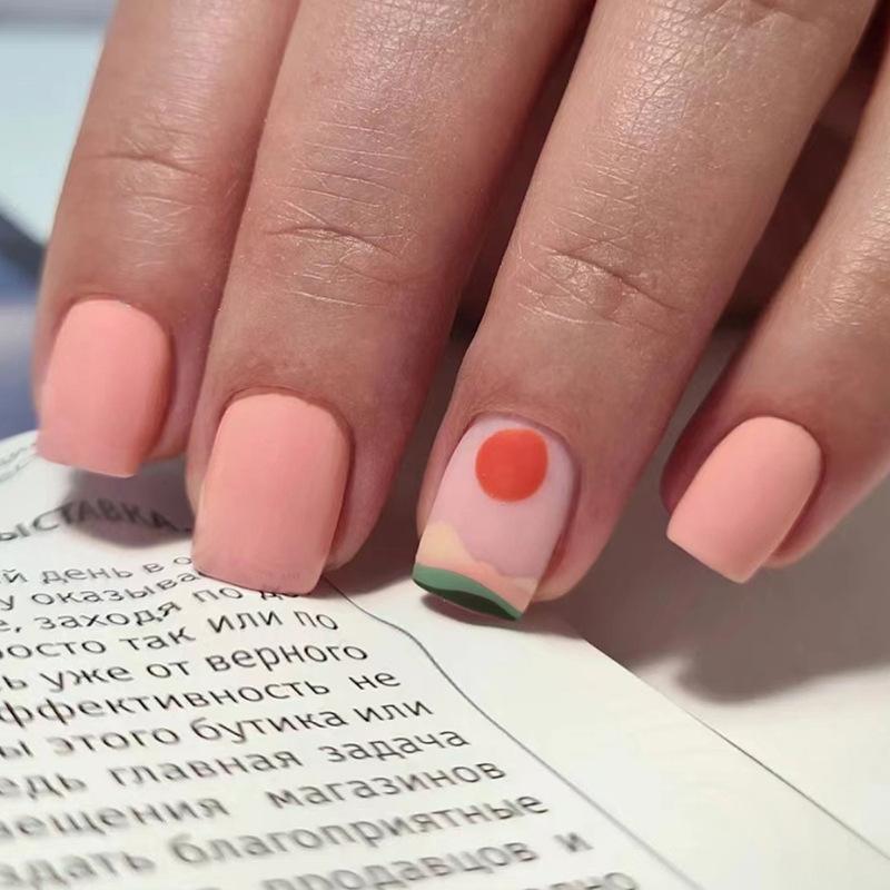 24pcs/set Short Saure Fake Nails for Spring Summer Season French Style Flowers Butterfly Design Press On False Nail Art Tips