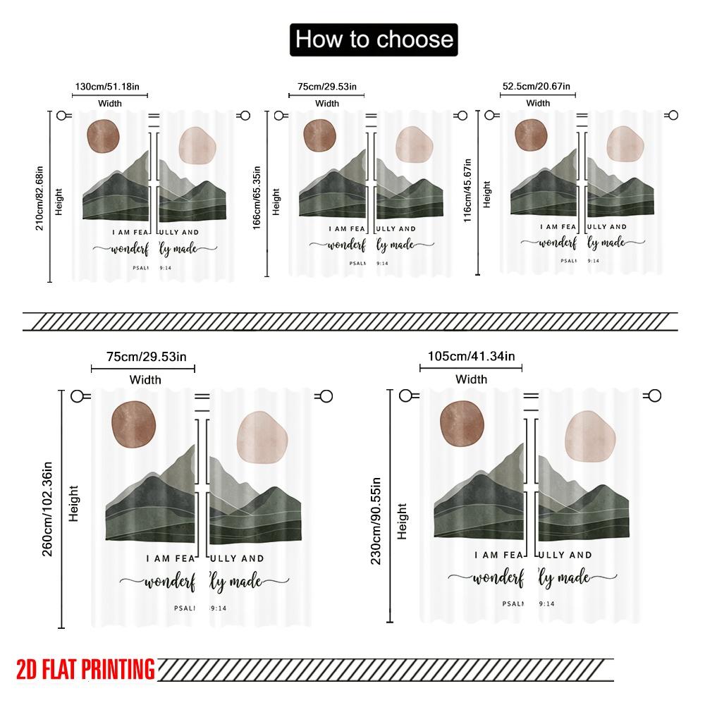 2pcs 2D Flat Printing Party Window Curtains Mountain Landscape Affirmation Polyester Fabric Without Electricity Family Party for