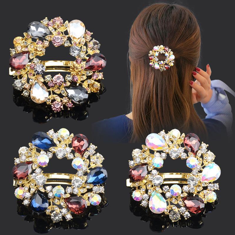 Korean Retro Rhinestone Bow Hair Clip - Women's Spring Ponytail Accessory