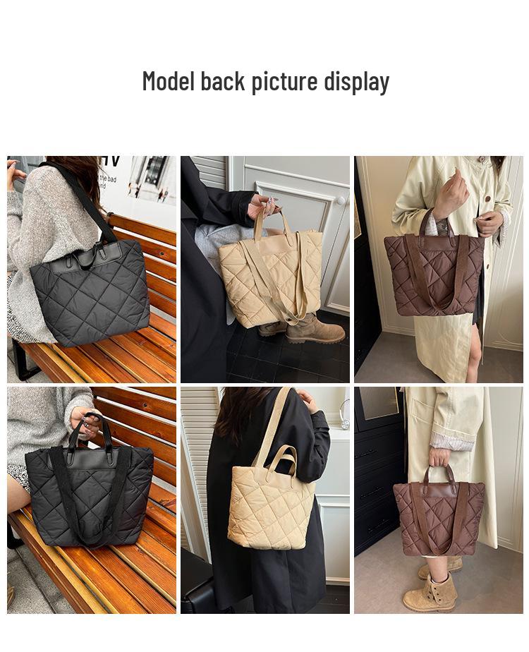 2025 Trendy Argyle Cotton-Padded Women's Shoulder & Crossbody Bag - Versatile, Solid Color Tote