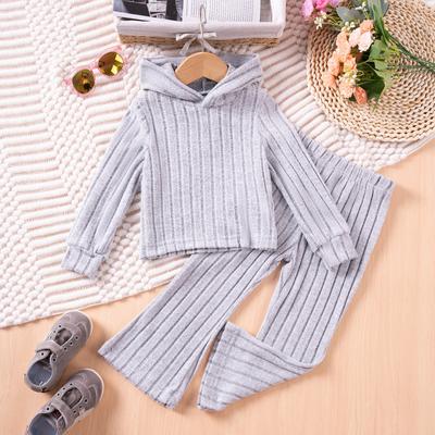 Hot-Selling Girls' Spring and Autumn Set Hooded Knit Sweater Soft Skin-Friendly Autumn and Winter Long-Sleeve Solid Color Long Pants Casual