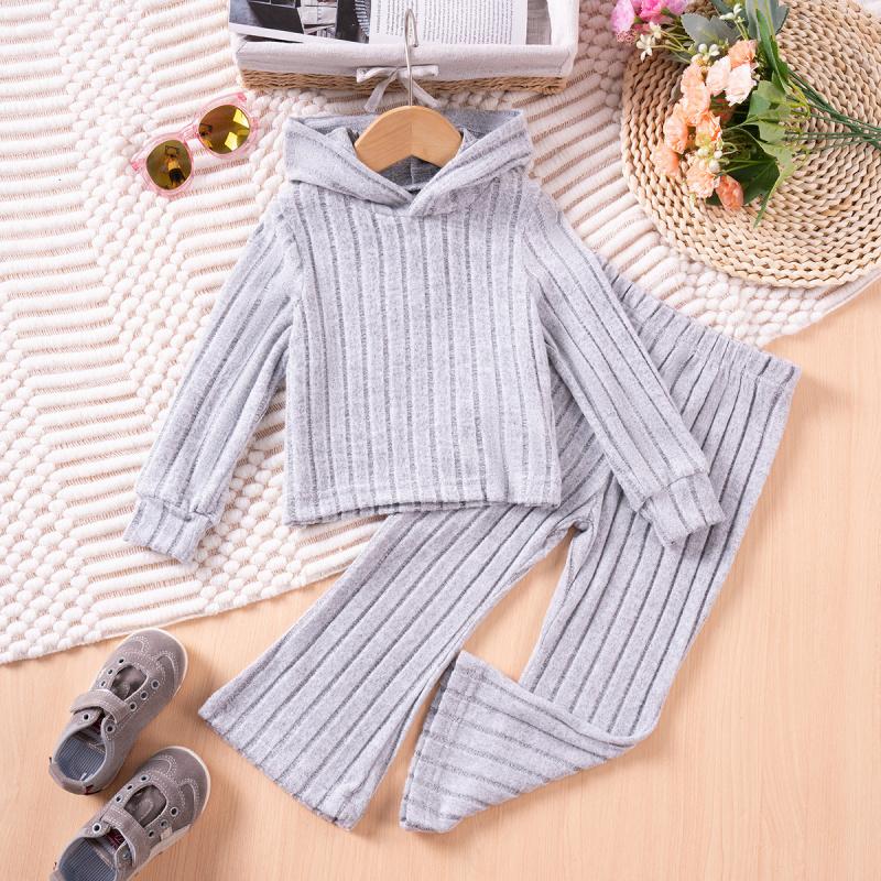 Hot-Selling Girls' Spring and Autumn Set Hooded Knit Sweater Soft Skin-Friendly Autumn and Winter Long-Sleeve Solid Color Long Pants Casual