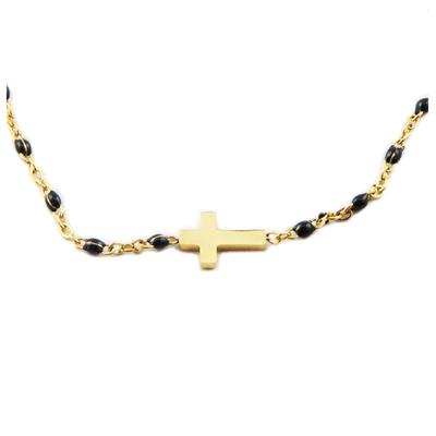 [R0055] - Designer Black Gold 'Cross' Steel Bracelet - 10x7 Mm