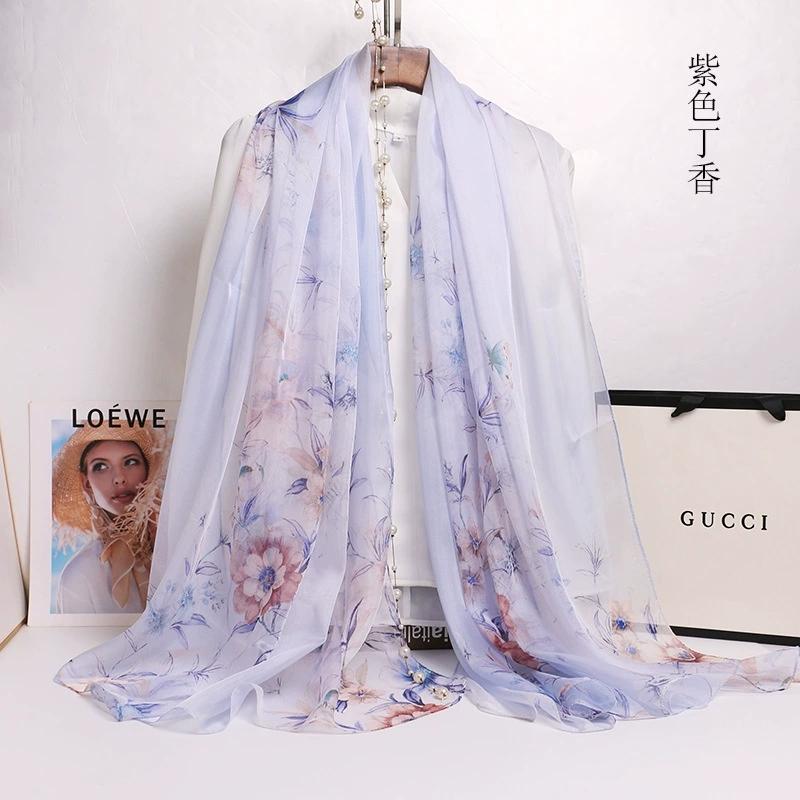 Spring Summer 100% Silk Scarf Shawl Hijab Wrap Women Long Thin Flower Beach Scarves 180*110cm