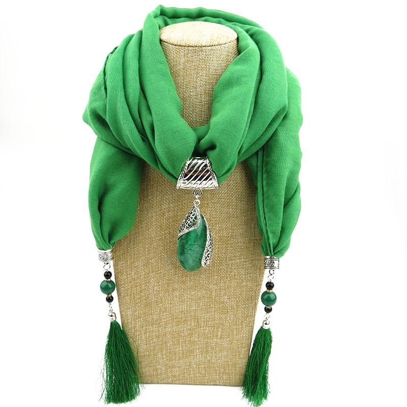 Cotton Linen Minority Style Necklace Water Drops Gem Tassel Scarf Shawl Autumn Winter Women's Scarf
