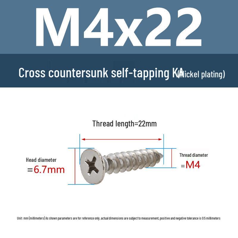 YiguYigu Nickel-Plated Phillips Flat Head Self-Tapping Screws M1-M5, Carbon Steel
