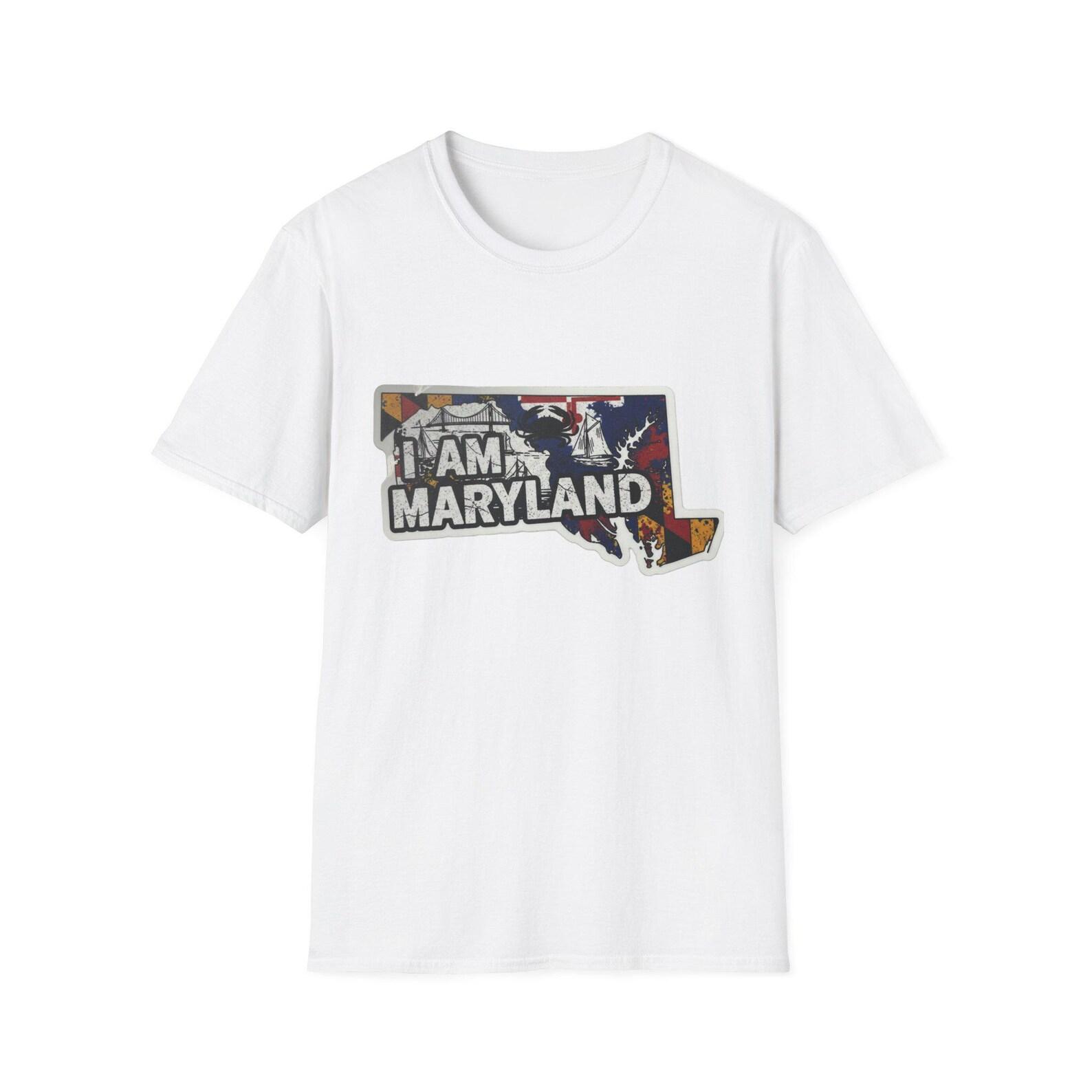 I Am Maryland T-Shirt | Maryland State Outline, Flag Pattern Tee XL