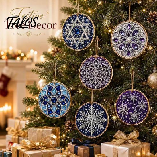 Craft Kits for Family Night 6Pcs/Set Christmas Ornaments DIY Faux Pearl Art Kit, Hanging Decorations Kit Personalized Tree with Round Charms