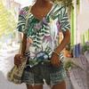 Floral Tropical Plants T-Shirts Parrot 3D Print Women V-Neck Short Sleeve T Shirt Oversized Harajuku Y2k Top Tees Woman Clothing