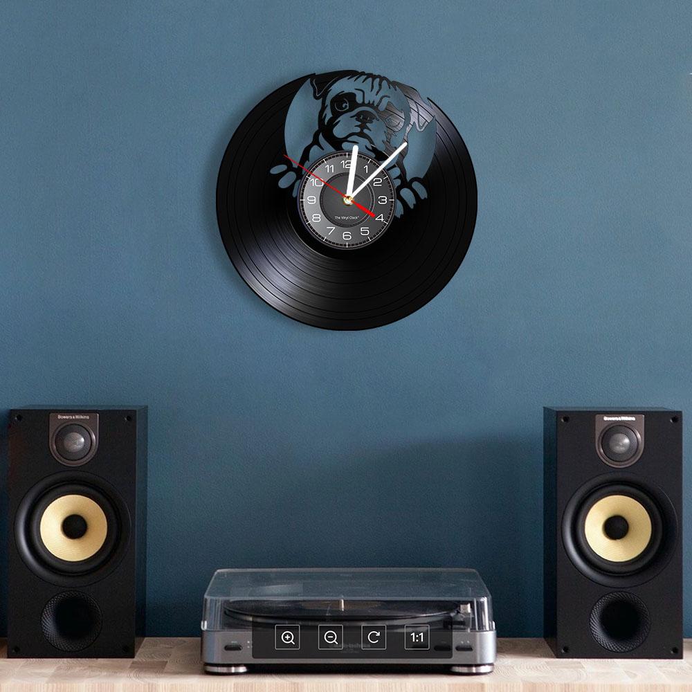 English Bulldog Wall Clock British Dog Breeds Vinyl Record Wall Clock Love My Bulldog Puppy Pug Pet Shop Wall Decor Clock Gift