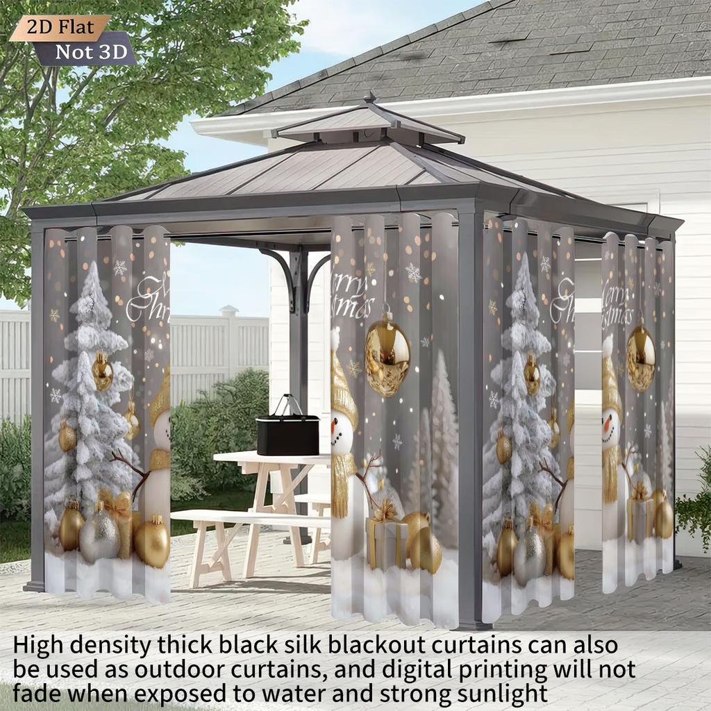 2pcs Christmas tree snowman white printed blackout curtains insulation multiple sizes living room decoration, machine washable