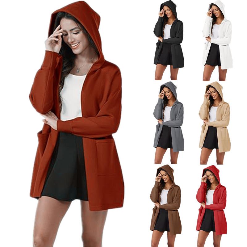 

New Women s Long-Sleeve Pocket Hooded Cardigan Medium