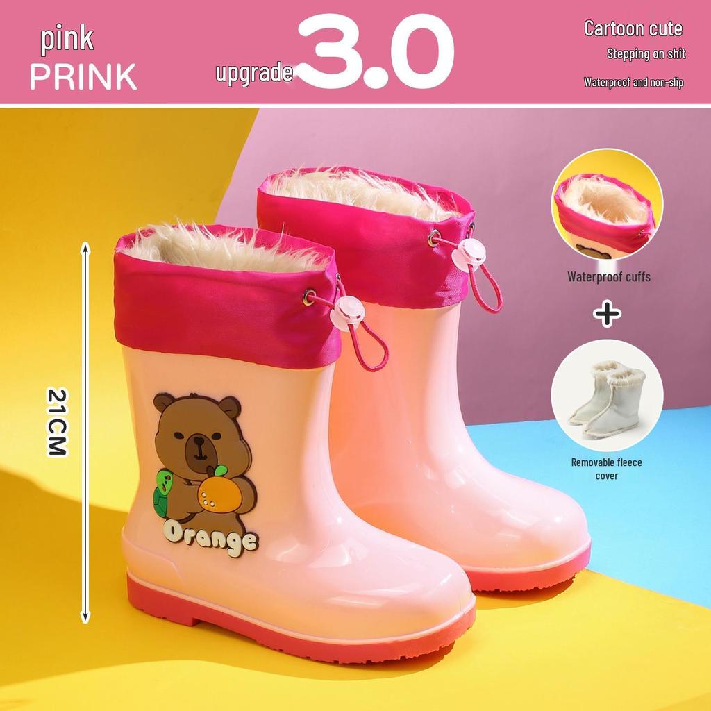 Wasserdichte gefütterte Gummistiefel für Kinder: Rutschfeste, kältebeständige Gummistiefel mit Kordelzug für Kleinkinder und ältere Kinder