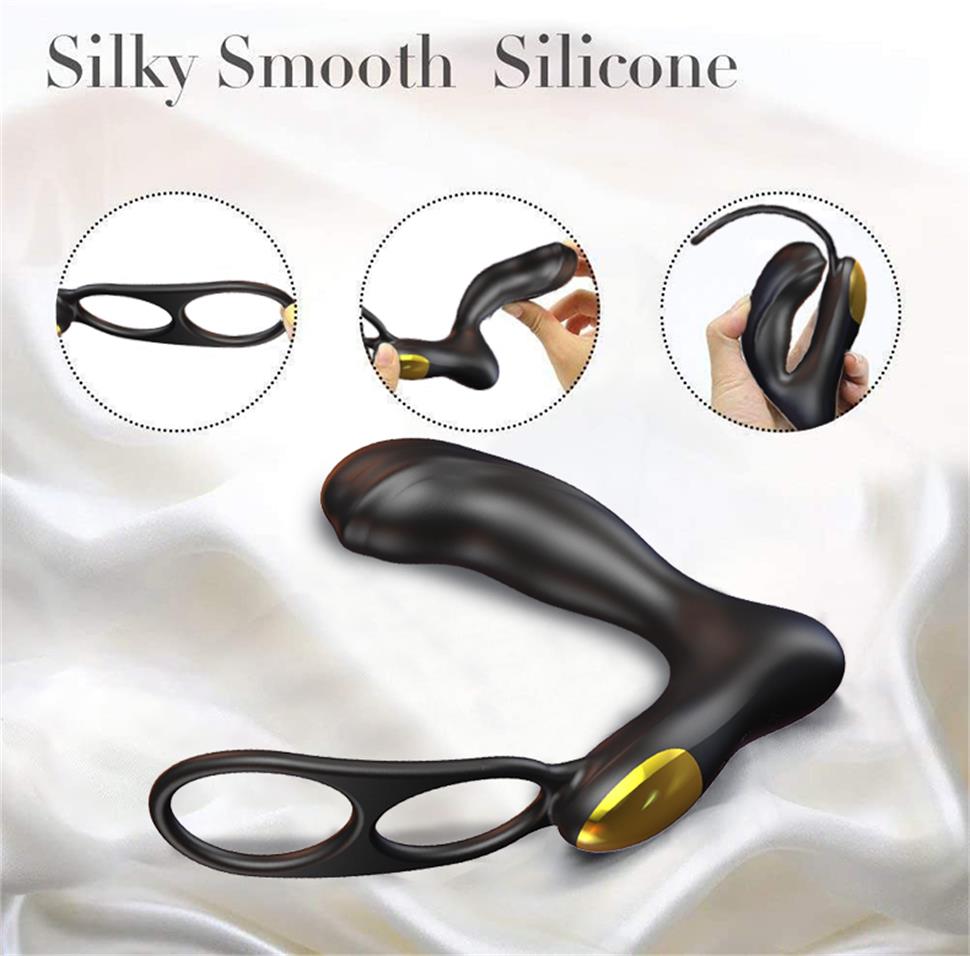 Vibrators with Dual Ring, Silicone Sex Toy Men with Dual Motors, 10 Vibration Modes and Remote Control, Butt Plug, Prostate Stimulator for Men