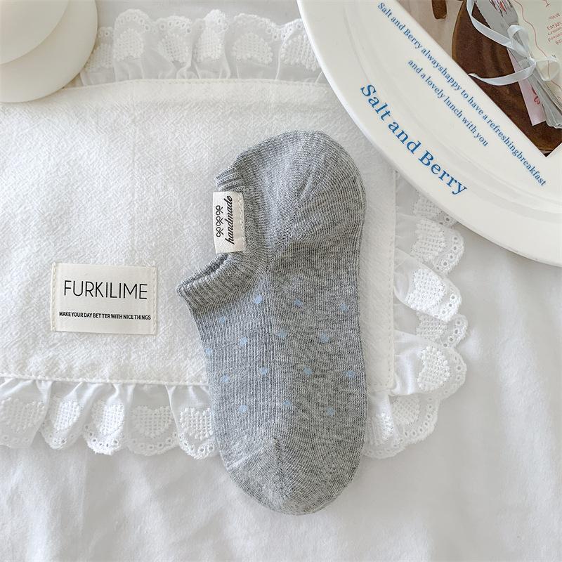Cloth Label Polka Dot Boat Socks, Shallow Mouth Socks For Women, Not Off, And Invisible Short Socks, Polka Dot Boat Socks For Women