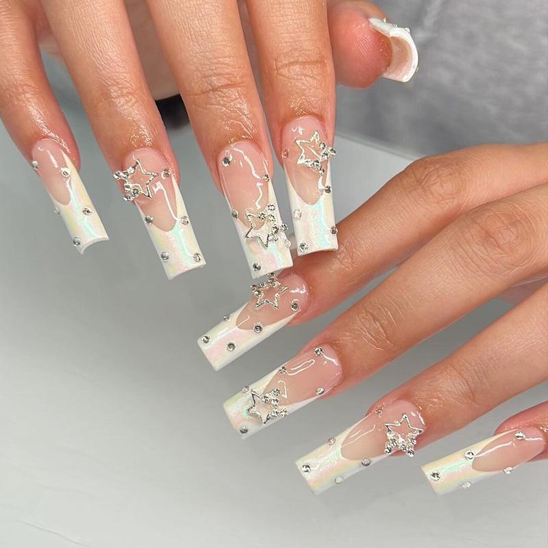 

Long-Length Star Glitter Nail Art Stickers - Trendy Wear-On Nails Glue Type