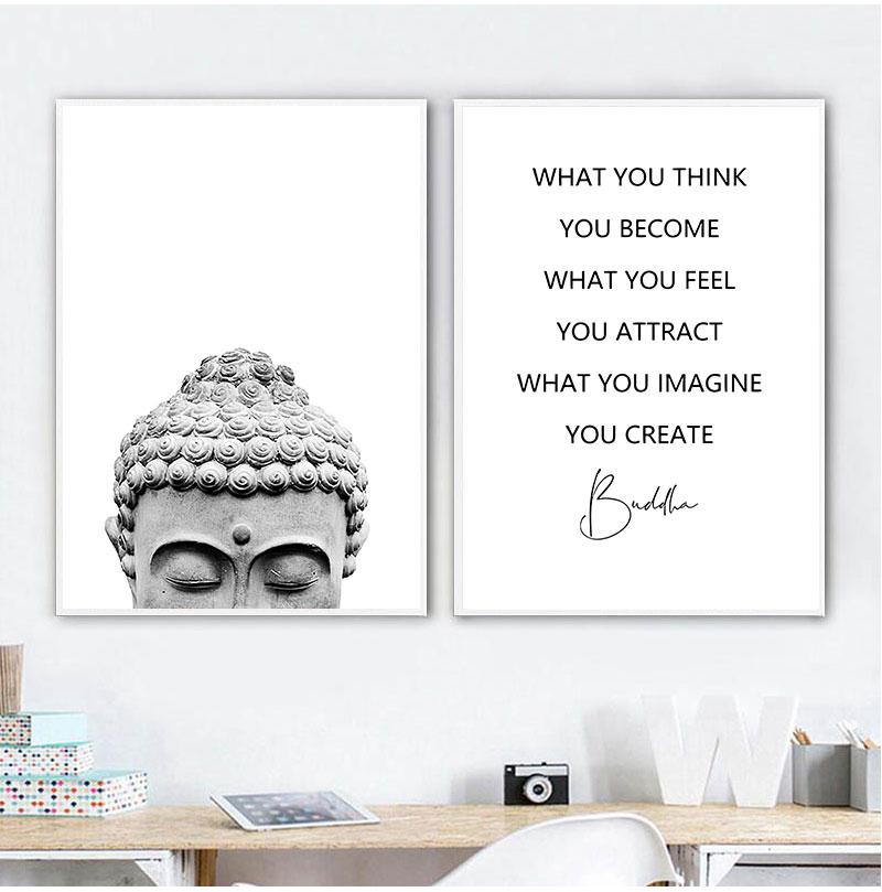 Buddha Statue Boho Wall Art Print And Poster Black White Yoga Gift Art Canvas Painting Buddha Wall Picture for Living Room Decor No Frame