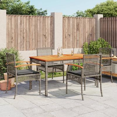 Vidaxl 5-Cz. Garden Furniture Set With Cushions, Grey, PE Rattan