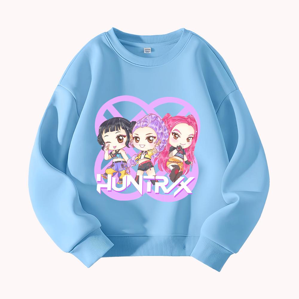 

HUNTRX Kpop Inspired Chibi Girl Group Graphic Print Casual Round Neck Top Sweatshirt for Women Streetwear 100
