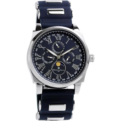 

Salvatore Mara Watch Moon Phase Multi Calendar 5 ATM Water Resistant Business Formal Men s Rubber Belt Limited Model Blue Silver SM22105R-SSBL