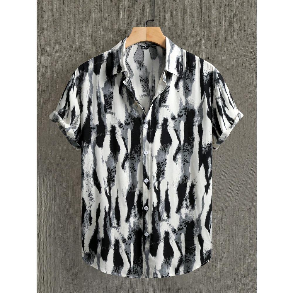 

Men Clothes Summer Short Sleeve Fashion Loose Shirt Tops 100% Polyester 5XL білий