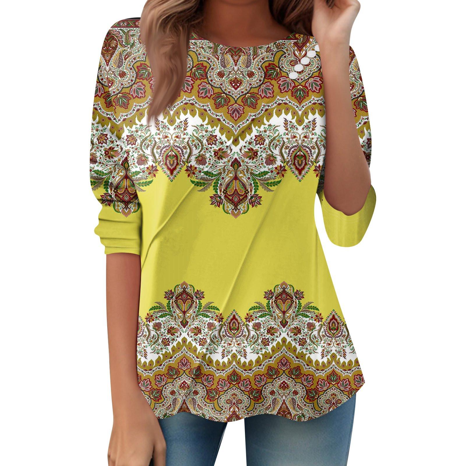 

Женский свободный повседневный топ с длинным рукавом, круглым вырезом, пуговицами, принтом в полоску, футболка XL жёлтый