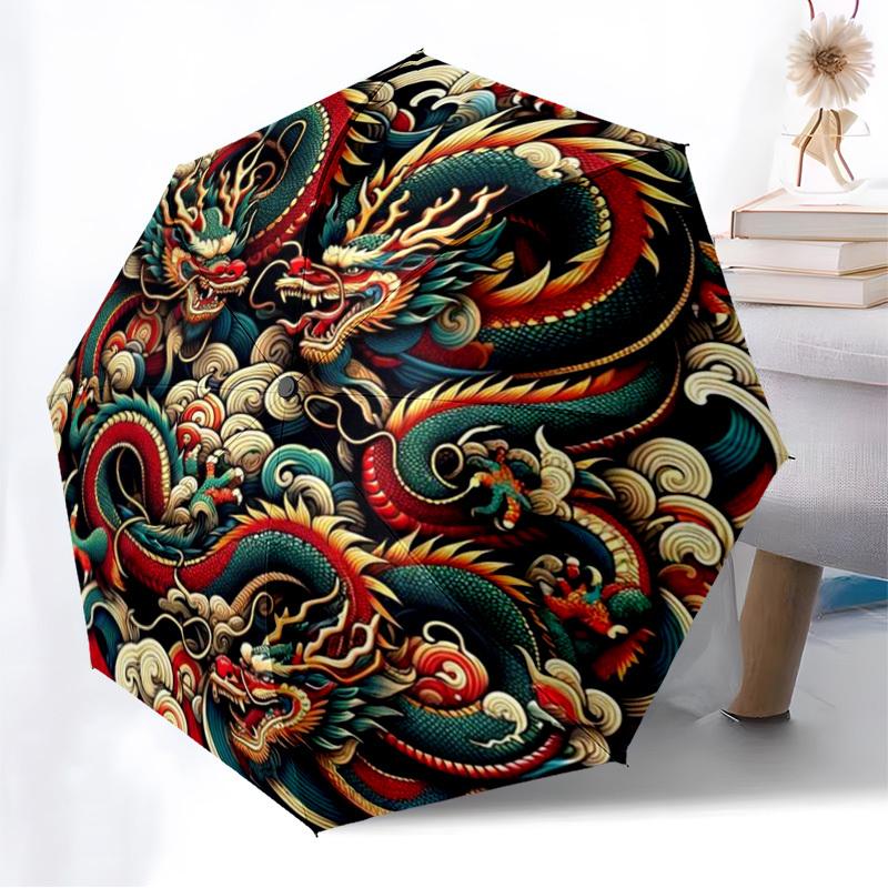 1pc Dragon Pattern Automatic Folding Umbrella - Compact 8-Rib Design,Perfect Gift for Friends & Family yy250926050