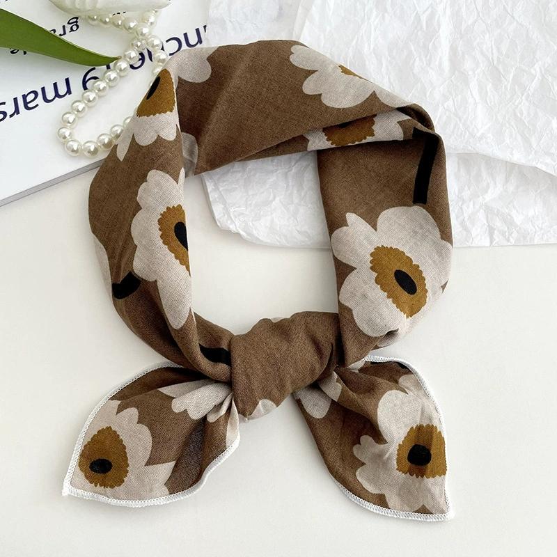 56cm Soft Retro Soft Cotton Square Scarf for Women Neckerchief Cotton Headscarf Floral Printed Small Scarf Hijabs