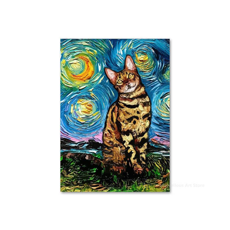 Sternennacht Katze Abstrakte Tier Poster und Drucke Vintage Leinwand Malerei Wand Kunst Bild für Wohnzimmer Korridor Wohnkultur