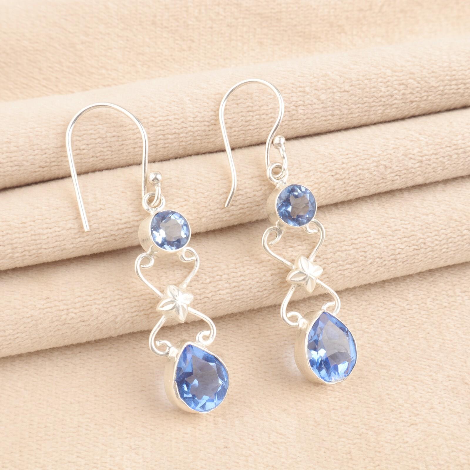 

Натуральный Танзанит Драгоценный Камень 925 Стерлинговое Серебро Ручной Работы Вечерние Серьги 2 EE-156-3