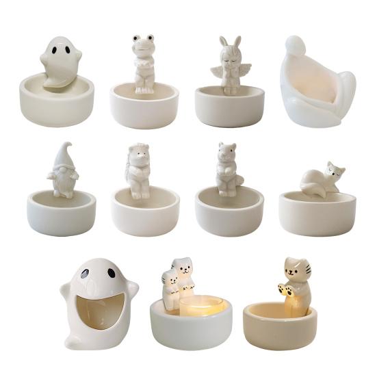 Halloween Ghost Ceramic Candle Holder Gnome Cat Angel Fox Hedgehog Frog Squirrel Candle Stand Candlestick Table Centerpiece Decoration