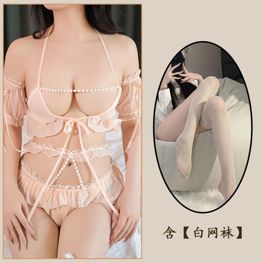 Sexy Underwear New Tenderness Perspective Exposed Chest Temptation Princess Split Nightdress Hanging Neck Three-point Hot Woman