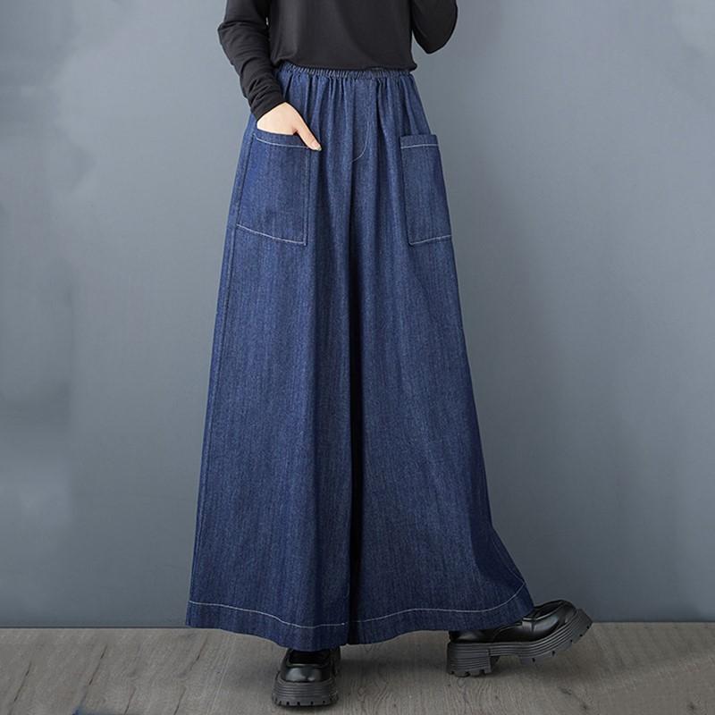 Spring Autumn Plus Size Vintage High Waist Casual Loose Women Jeans Denim Wide Leg Pants