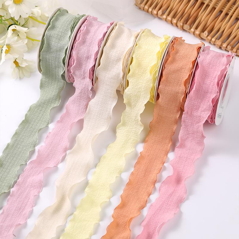 New 10 Yards Fishtail Yarn Ribbons 2.5cm Wave Edge Pleated Chiffon Ribbon Gift Wrapping Bouquets Gifts Packaging Material