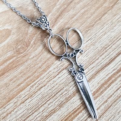 Punk Retro Silver Scissors Pendant Necklace, Women's Gothic Necklace Hairstylist Jewelry Gift
