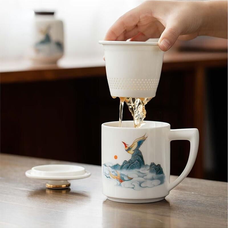 Horned Pansy Pengcheng Wanli Ceramic Tea Infuser Mug & Caddy Gift Set