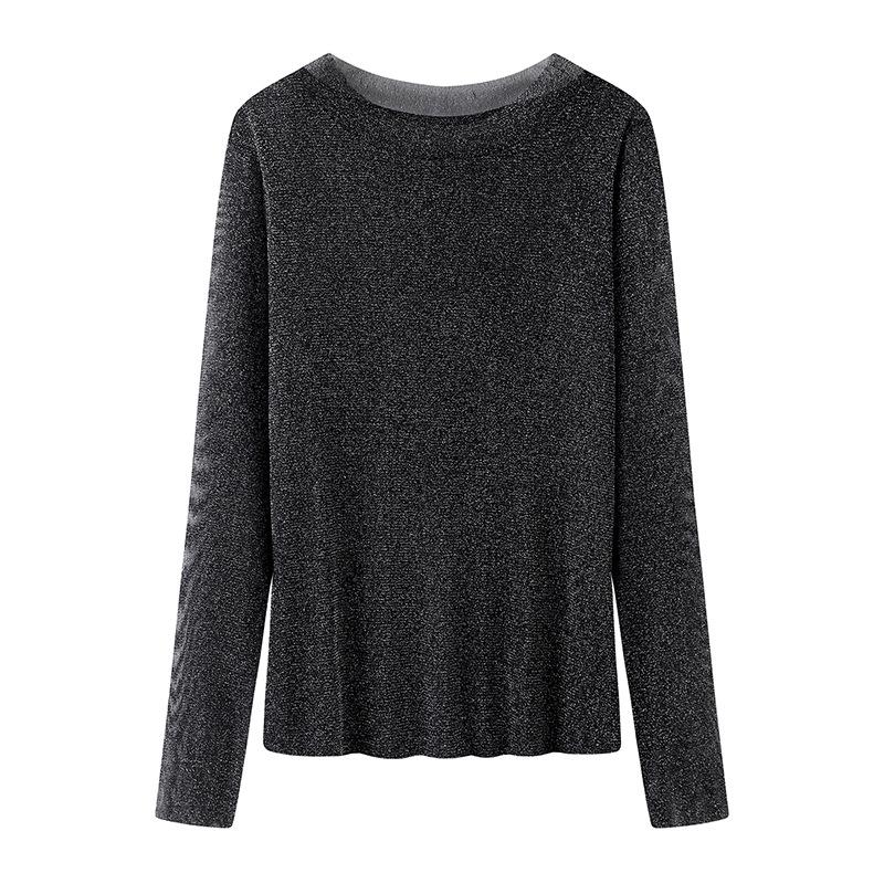 

Semi-High Neck Cutout Long Sleeve Slimming T-Shirt - Bright Silk INS Style, Versatile for Early Spring 2026 S чёрный