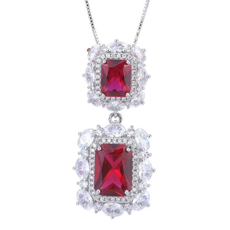 S925 Silver Needle Fashion Simulation Jewelry Accessories Set Imitation Dove Blood Red Corundum Pendant Necklace Women