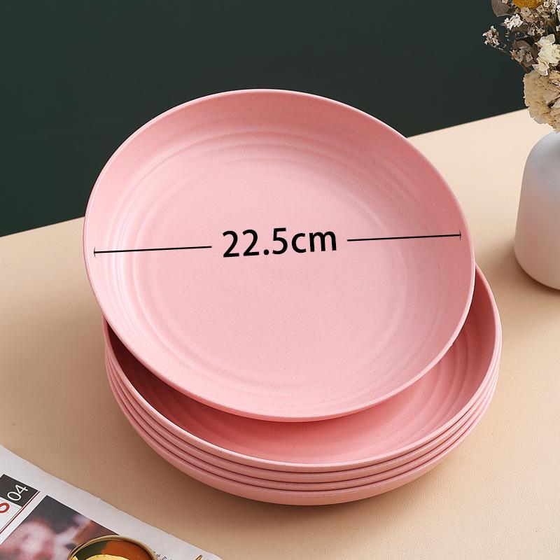 Wheat Straw Round Vegetable Plate Household Large Vegetable Plate Set Drop-Resistant Snack Plastic Plate Fruit Plate