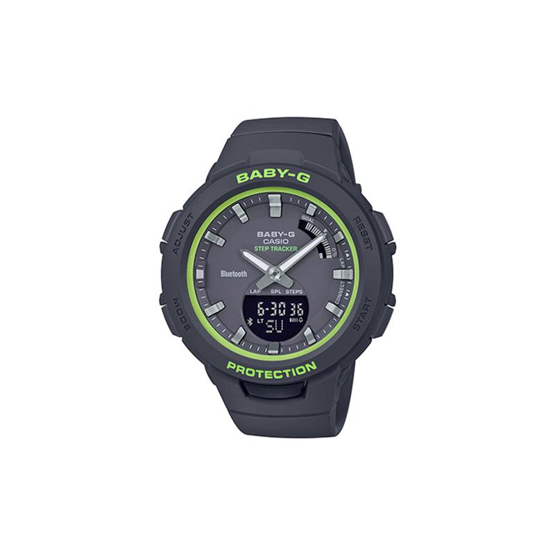 

Casio BABY-G series, fresh lime green, Bluetooth connection, quartz movement, resin strap, Japanese and Korean watch, female watch, BSA-B100SC-1APR чёрный