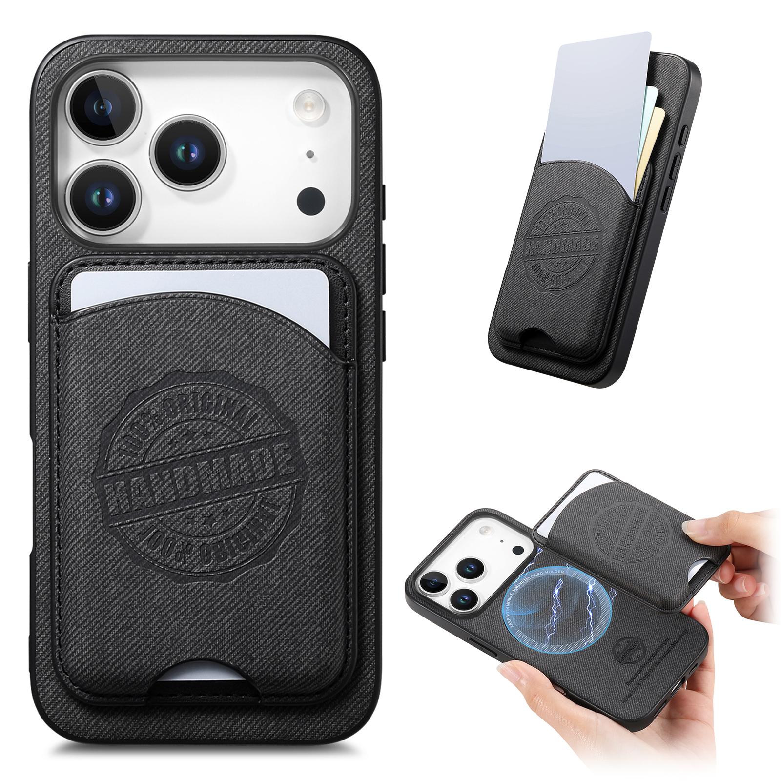 For iPhone 17 Pro Max Case Case Twill Texture Leather PC TPU Phone Cover with Detachable Magnetic Card Holder