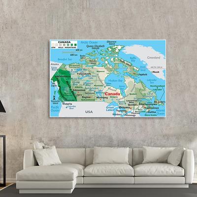 Non-woven/Canvas English Map Series Background Cloth Canada Map Topographic Map Wall Art Poster Decor