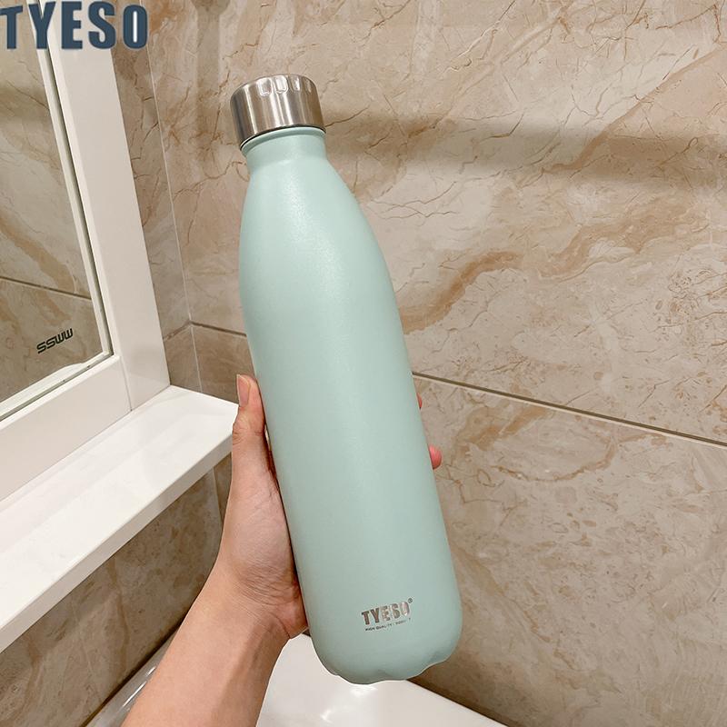 Tyeso 1000ml Stainless Steel Cola-Shaped Sports Water Bottle Vacuum Insulated Thermal Cup Portable Bike Bottle Travel Tumbler