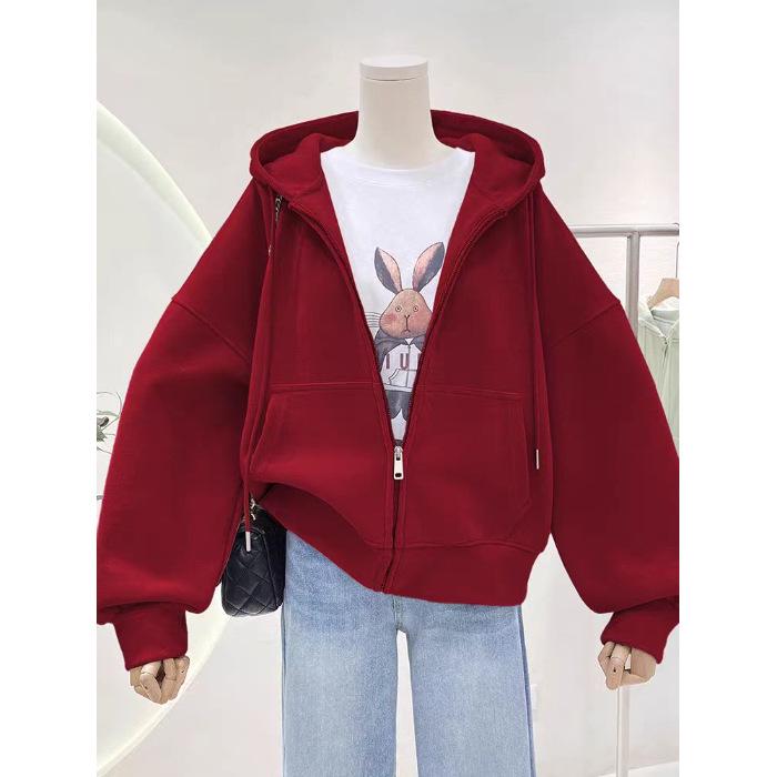 Spring/Autumn Korean Oversized Velvet Hoodie Cardigan - Stylish Zipper Sweatshirt