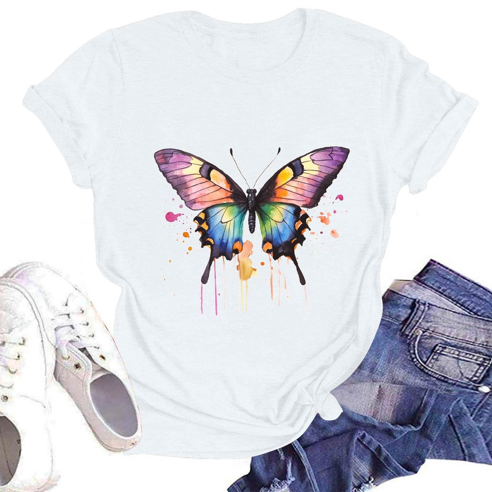 

Жіноча повсякденна футболка з круглим вирізом, коротким рукавом, пуловер з принтом XL білий